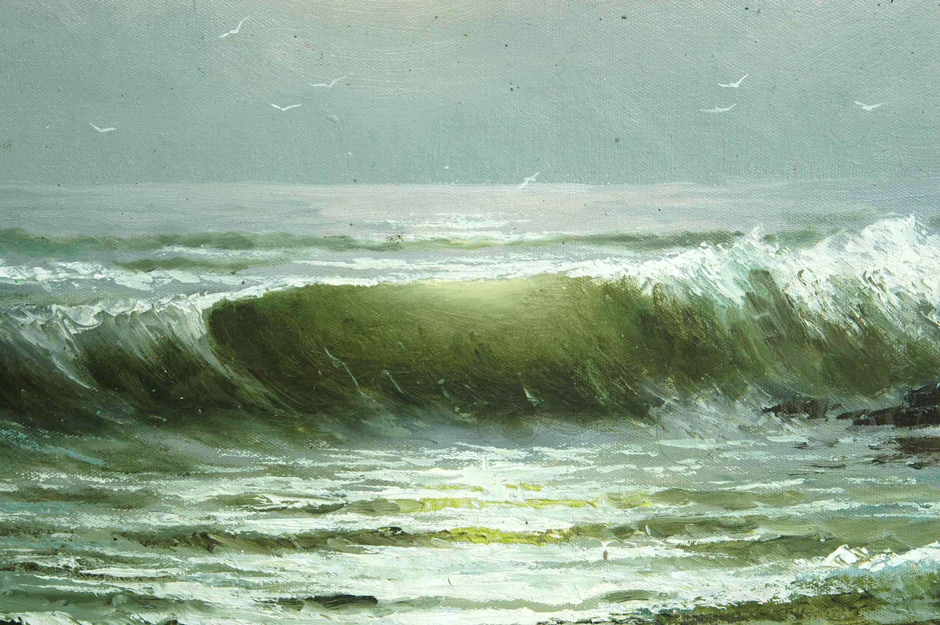 朝鲜名家油画 名川 《海浪》名家油画