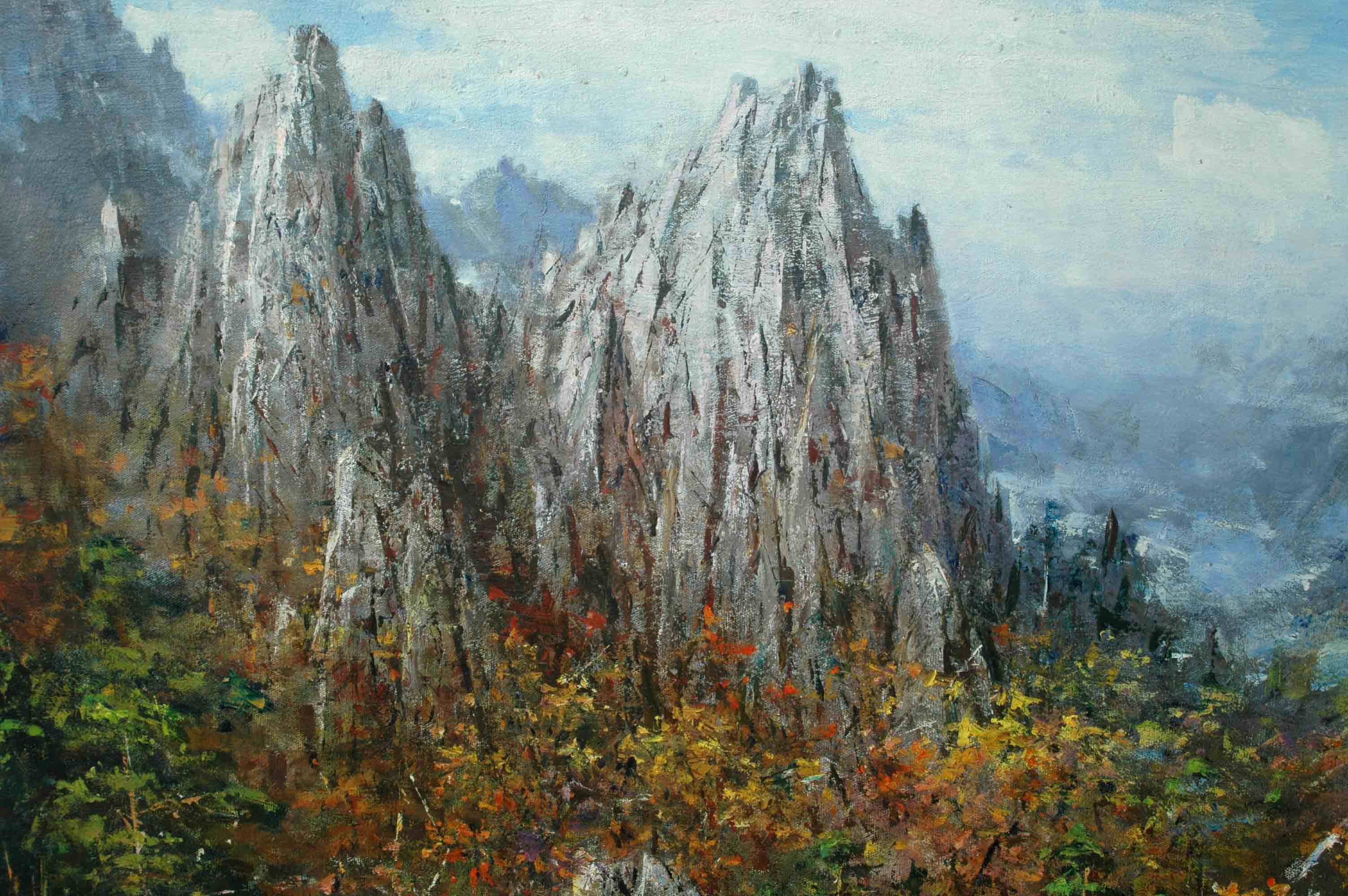 朝鲜名家油画 人民艺术家 刘兴燮《金刚山秋天》朝鲜画坛元老画家