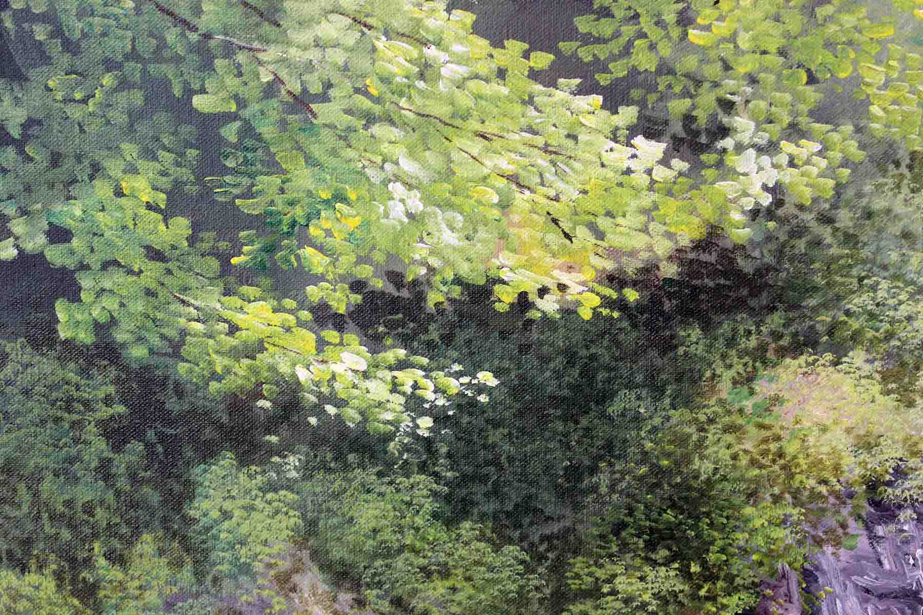 朝鲜名家 李哲虎 《瀑布》一级画家丙烯画