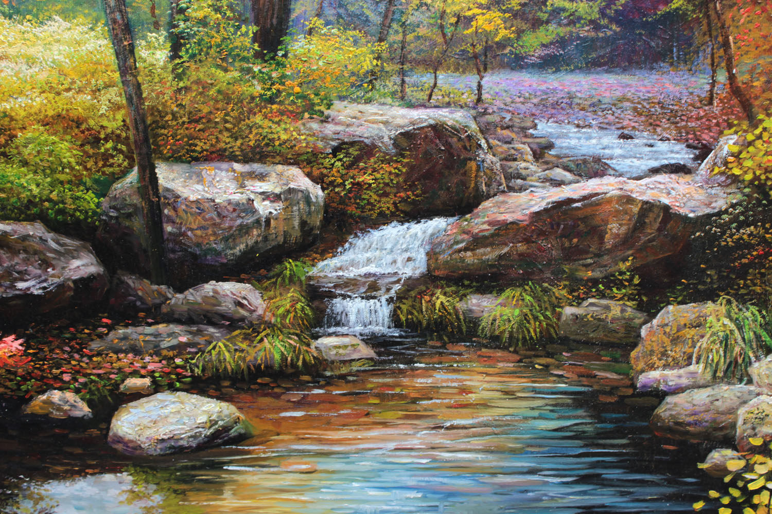 金京哲《秋天的小溪边》朝鲜名家油画【白头山出品】