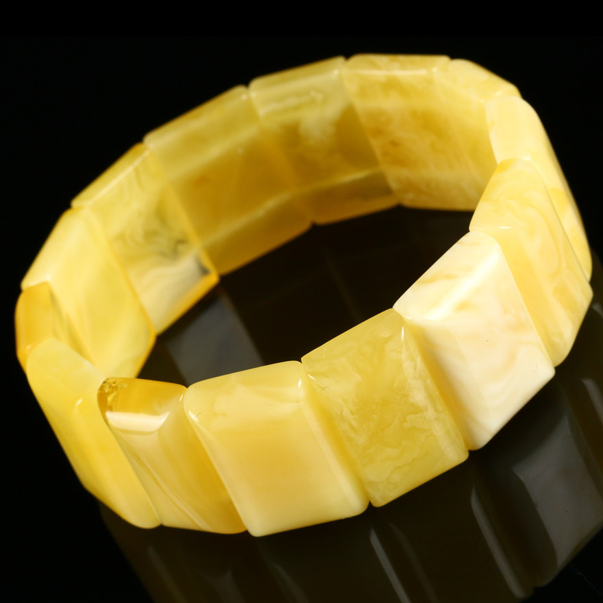 17.89克【强荧光】 唯美流纹 俄料鸡油黄白花蜜蜡手牌