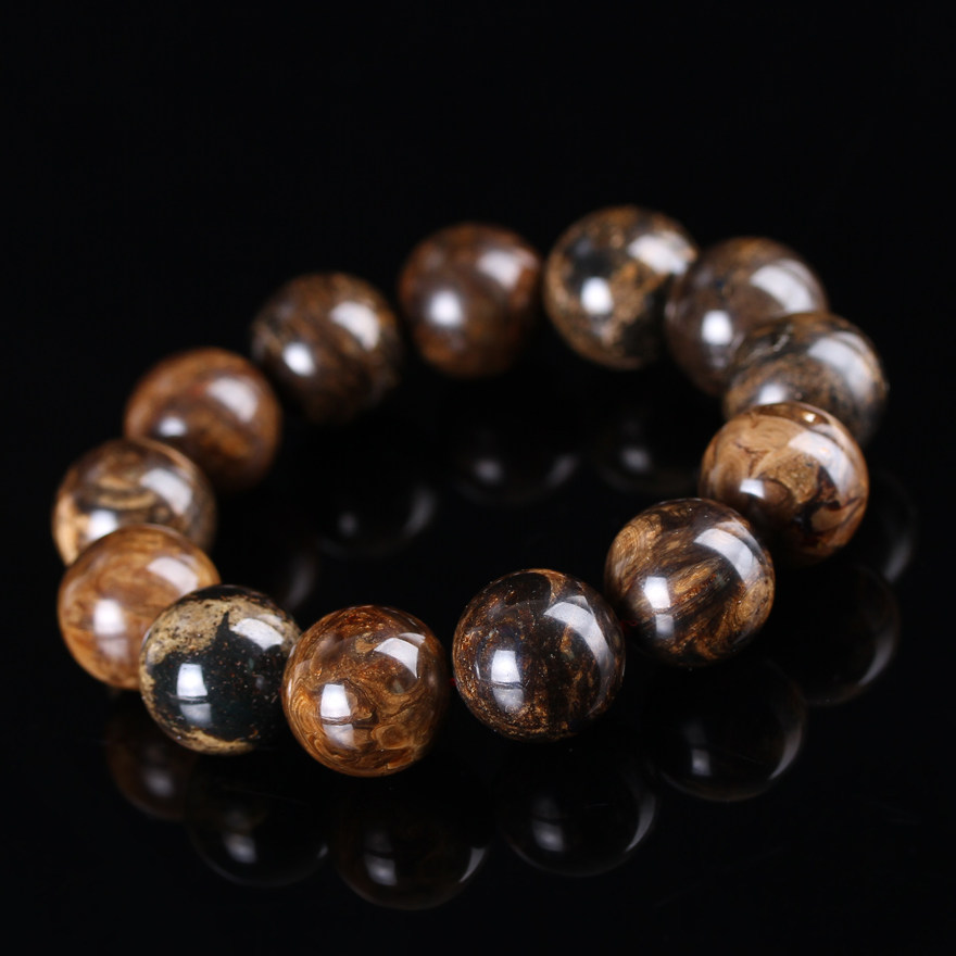 5mm 强荧光 黑根珀大圆珠手链-- 根珀中的黑金 高端货