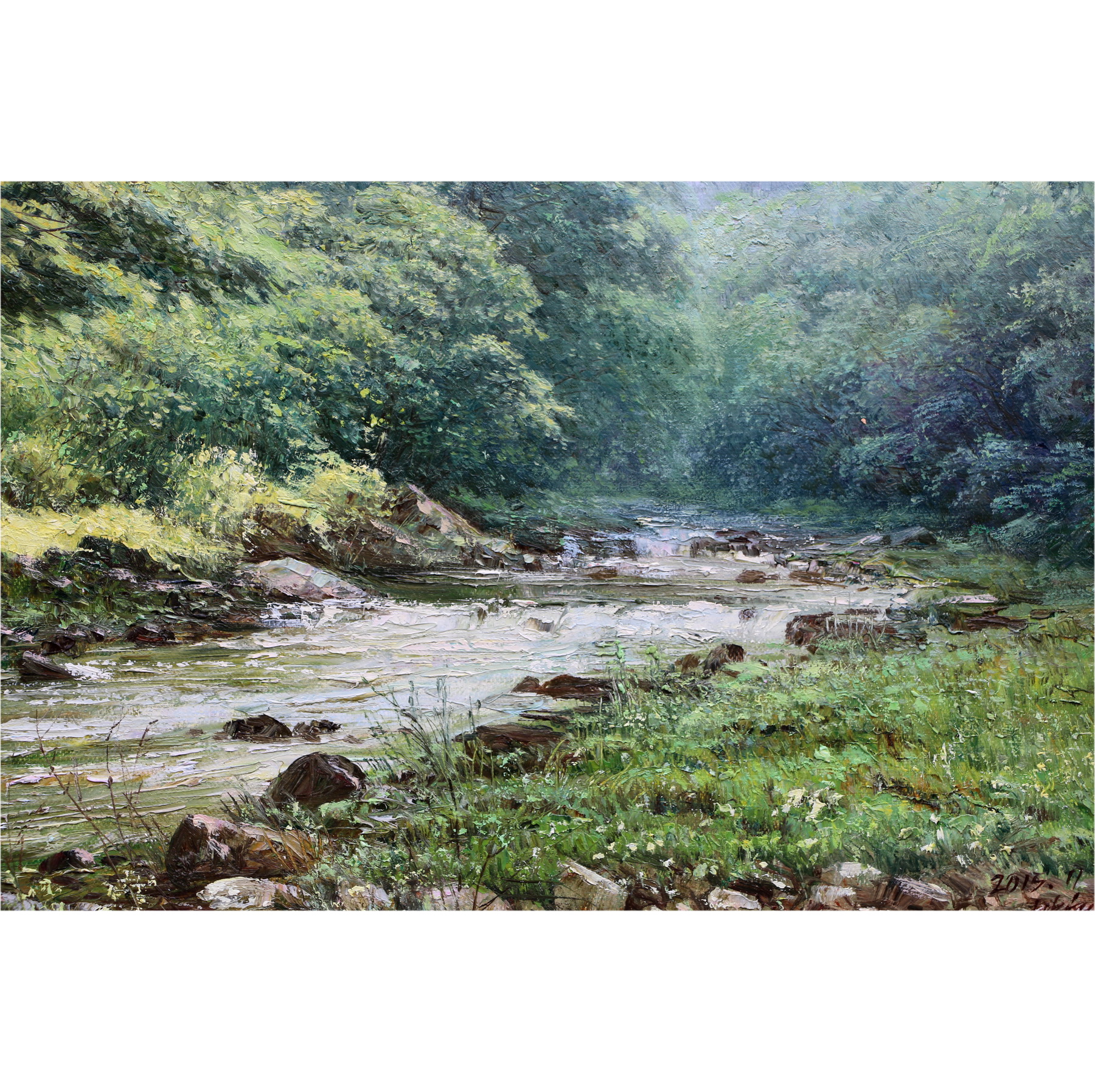 (朝鲜)朴贤哲《午后溪水》平壤美术大学 大卫画廊