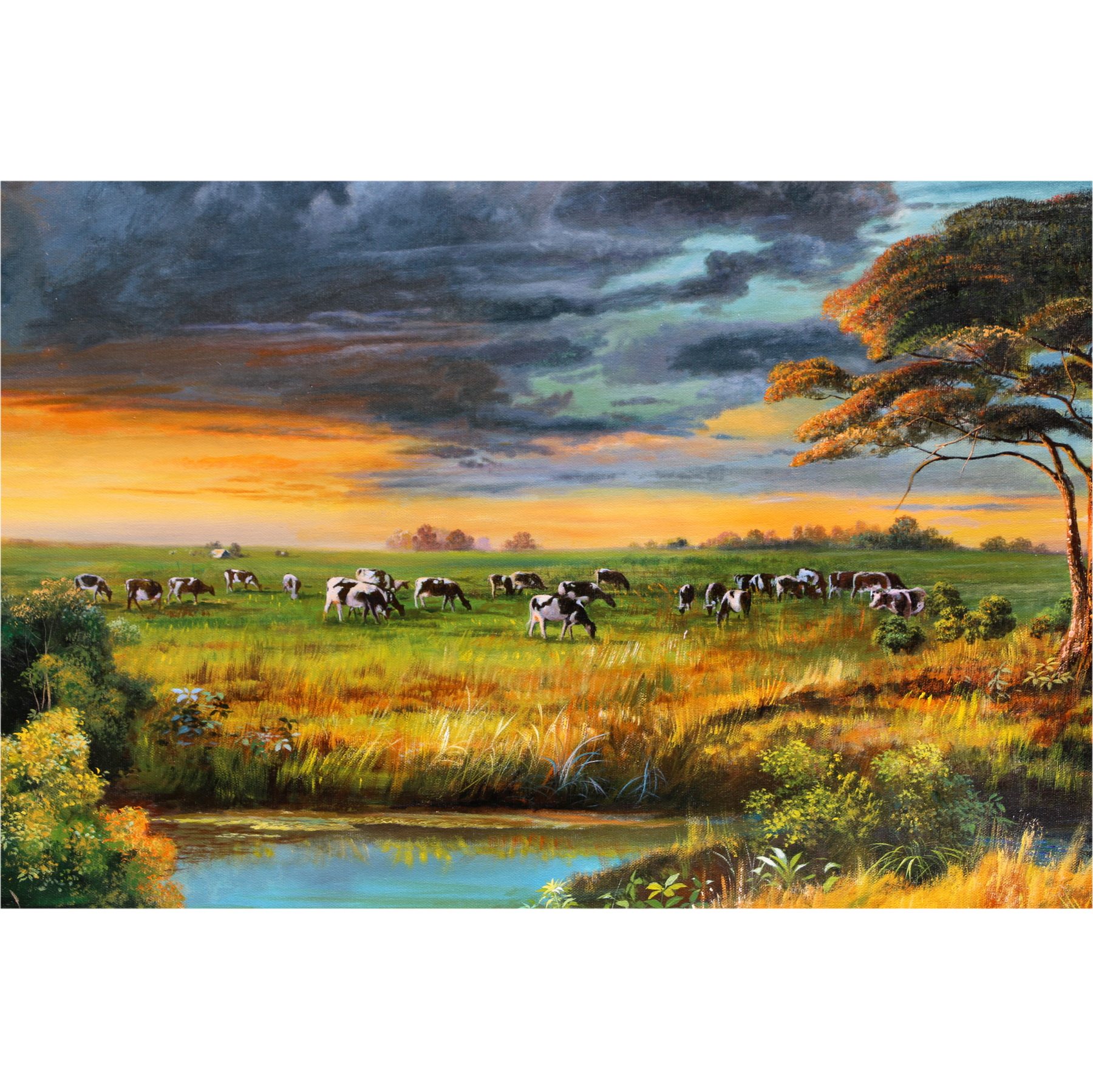 (朝鲜)超写实油画 功勋艺术家孙泰石《牧场日出》万寿台创作社