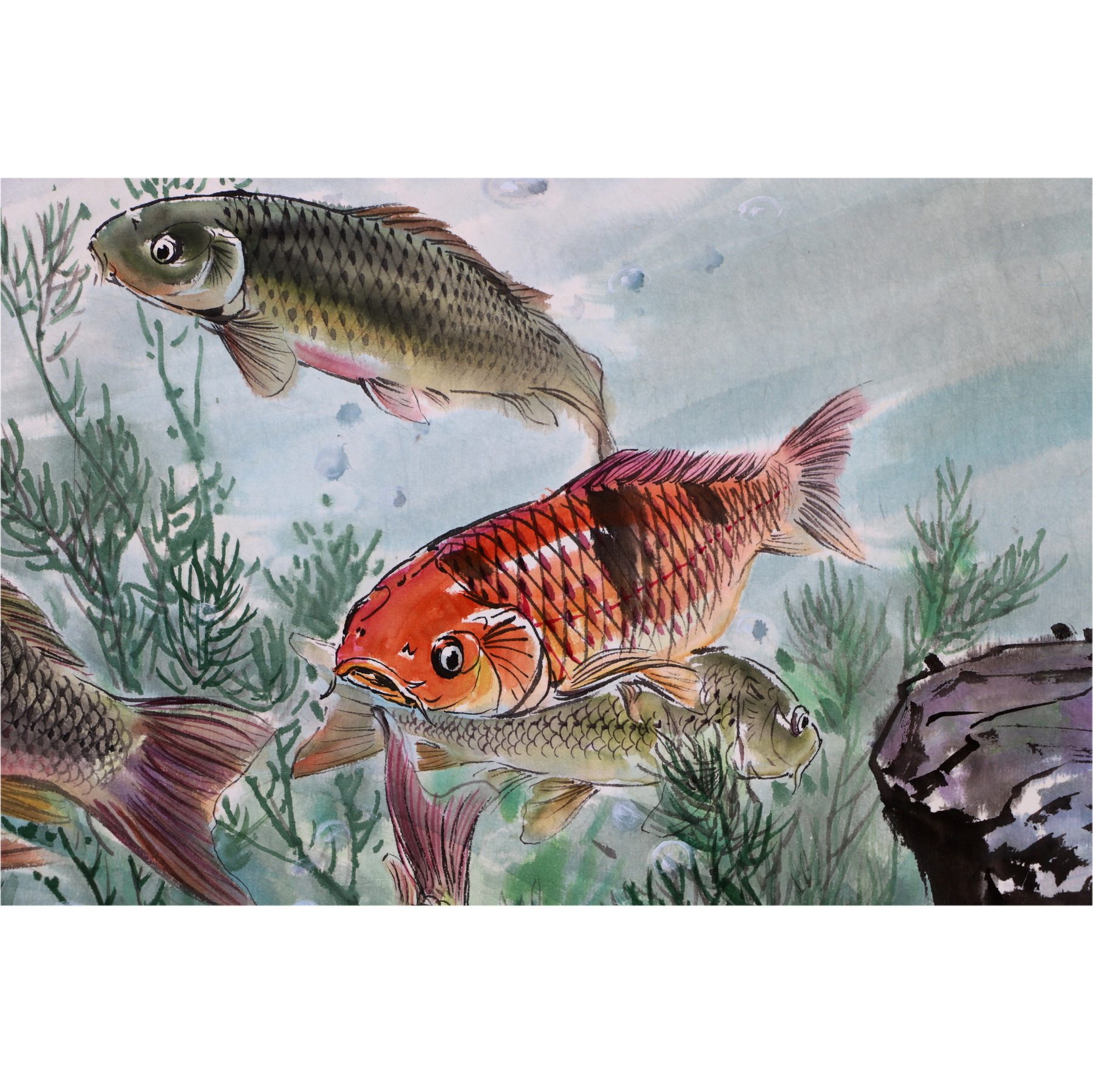 (朝鲜)功勋 张恩顺《鲤鱼戏莲》万寿台美术创作社 大卫画廊