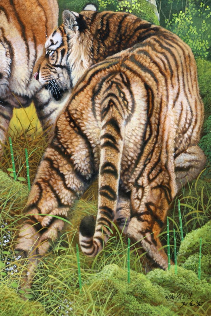 3.35米巨幅 朝鲜画功勋艺术家全顺男《山林中的老虎》大卫画廊