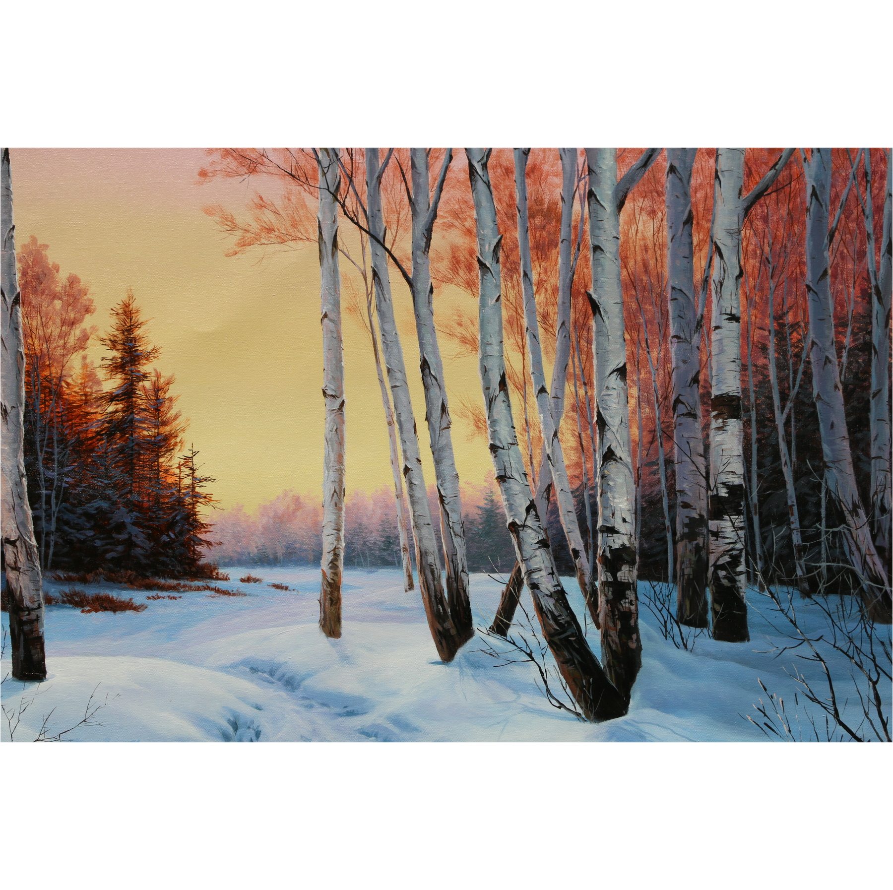 (朝鲜)朴哲《冬天的白桦林》白虎创作社 大卫画廊