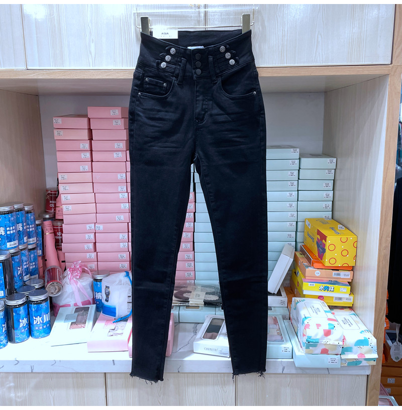艾拿13062加绒高腰紧身牛仔裤女显瘦修身小脚铅笔裤2021冬季新款
