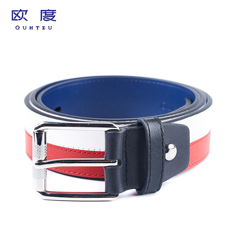ouhteu欧度男装腰带皮带带红色牛皮时尚时尚风风格腰带