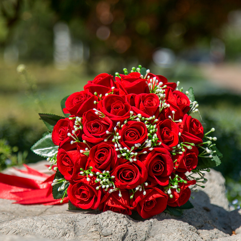 韩式新娘结婚手捧花高档仿真红玫瑰花永生花婚礼摄影拍照影楼道具