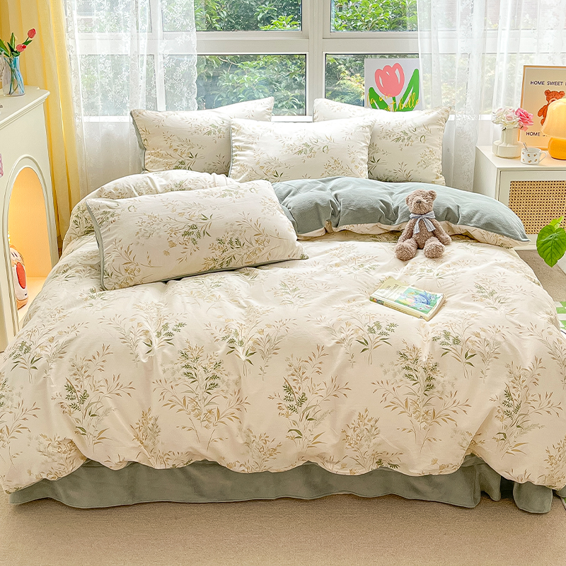 田园风ab面被套单面绒单件牛奶绒珊瑚绒床单被罩冬季加绒加厚被单