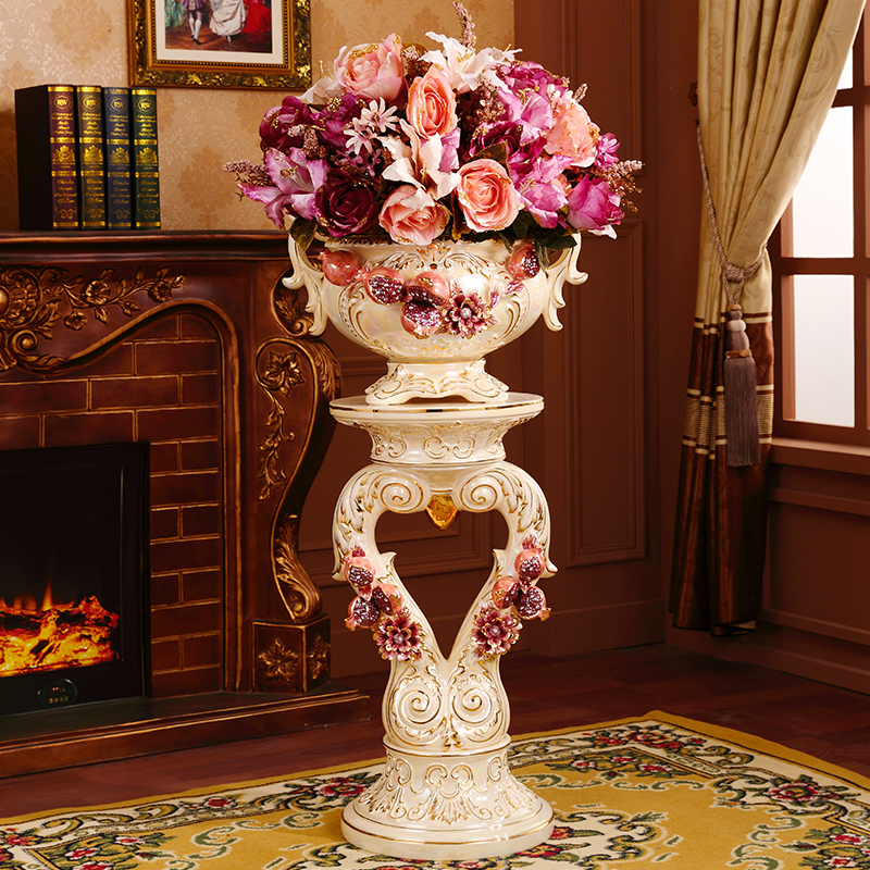 欧式罗马柱子陶瓷落地花瓶摆件客厅电视柜大号干插花艺装饰花盆高