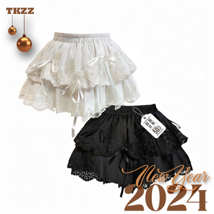 甜酷自制春季新款2024白色蕾丝半身裙女芭蕾风蛋糕蓬蓬高腰纯欲风