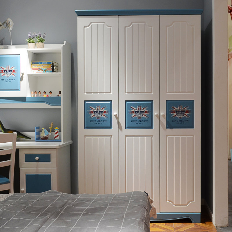 全实木儿童衣柜对开门衣橱北欧现代家具男孩三门衣柜整体收纳衣橱