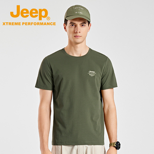 Jeep吉普户外防晒短袖男夏季白色圆领运动T恤速干透气弹力上衣