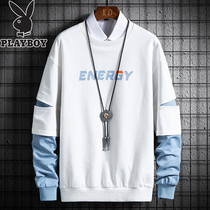 Playboy spring and autumn long sleeve t-shirt men's Korean fashion fake two pieces of sweater fashion brand loose spring bottoms