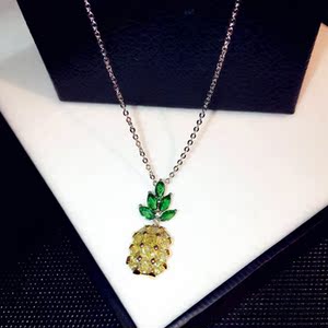 ins时尚超闪水钻菠萝水晶钻石细锁骨项链耳钉水果森系仙女耳饰品