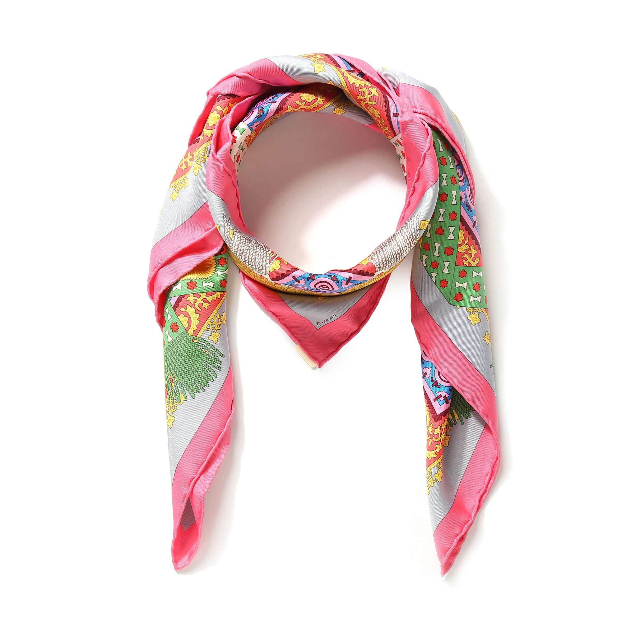 【全新】hermes宫廷宝石主题女士丝巾90*90cm(西瓜红色)