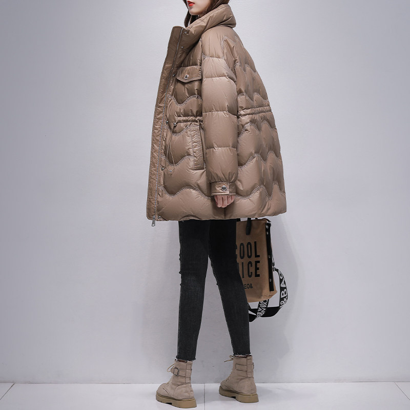 欧洲站黑色中长款羽绒服2020年新款女冬茧型白鸭绒服韩版宽松外套