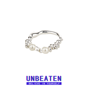 UNBEATEN不规则碎银珍珠戒指女轻奢小众设计高级感食指戒时尚指环