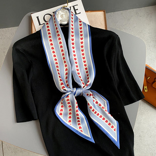 浅蓝色爱心丝巾小长条女领带绑包包飘带搭配衬衣小领巾腰带发带