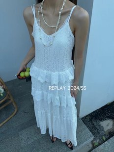 REPLAL 垂坠感吊带连衣裙2024新款白色吊带裙女蛋糕裙小个子裙子