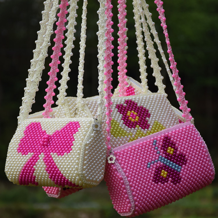珍珠包串珠包手工珠包斜跨长带包新款女包单肩斜挎包时尚编织成品