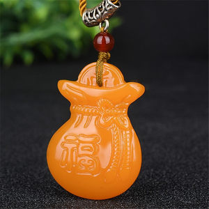云南黄龙玉钱袋吊坠黄玉钱袋子玉坠福袋挂件代代有钱招财毛衣链坠