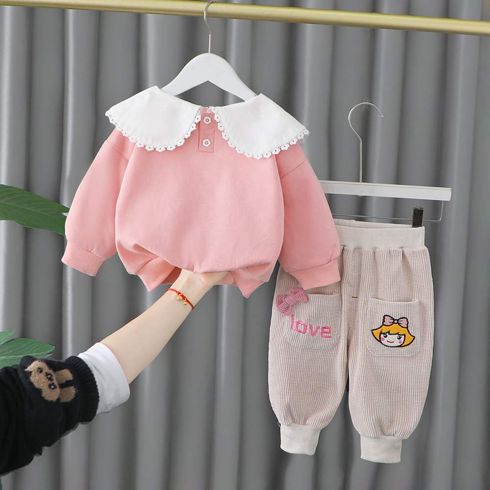 卡通新款童装女宝宝秋季时髦印花韩版套装女童洋气两件套