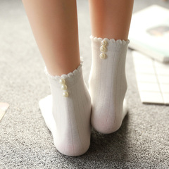 日系百搭纯棉女袜 后跟3颗珍珠短袜可爱学生袜  中厚秋冬棉袜子
