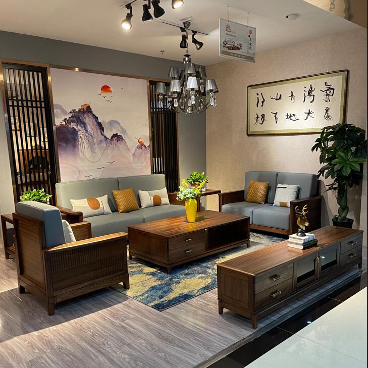 极简风实木沙发组合乌金木经济型现代简约客厅小户型123沙发榫卯