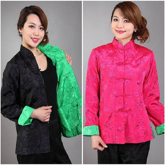 秋冬季中老年古典女士休闲上衣丝绸春妈妈双面长袖唐装外套绿色hj