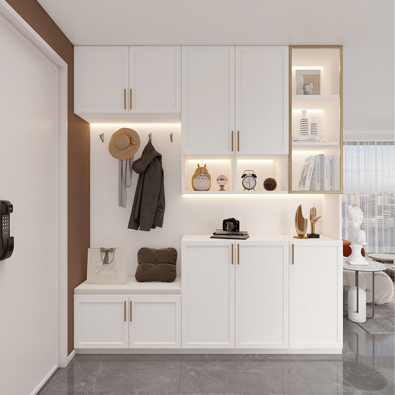 鞋柜玄关柜一体靠墙客厅隔断柜欧式入户轻奢家用门口进门实木定制