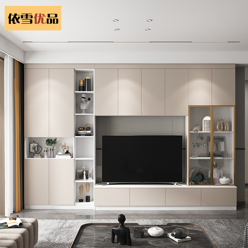 客厅电视柜组合墙柜一体电视机柜整体背景墙柜书柜实木储物柜定制