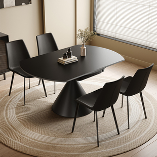 极简岩板餐桌椅组合黑色可旋转伸缩方圆两用意式家用简约现代饭桌