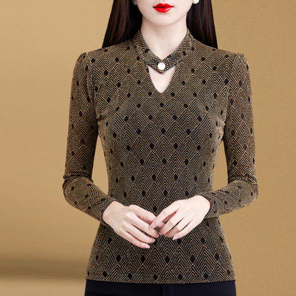 洋气小衫女气质2020新款高档秋冬t恤百搭蕾丝上衣加厚加绒打底衫