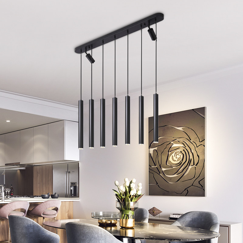 餐厅射灯吊灯现代简约圆柱形吧台灯前台长筒灯北欧三头餐桌灯长条