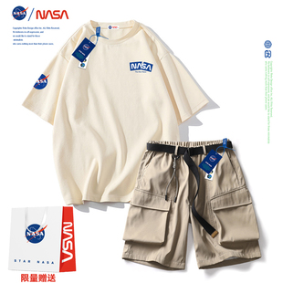 NASA休闲套装男士工装短裤短袖t恤夏季薄款男装2023新款潮牌套装