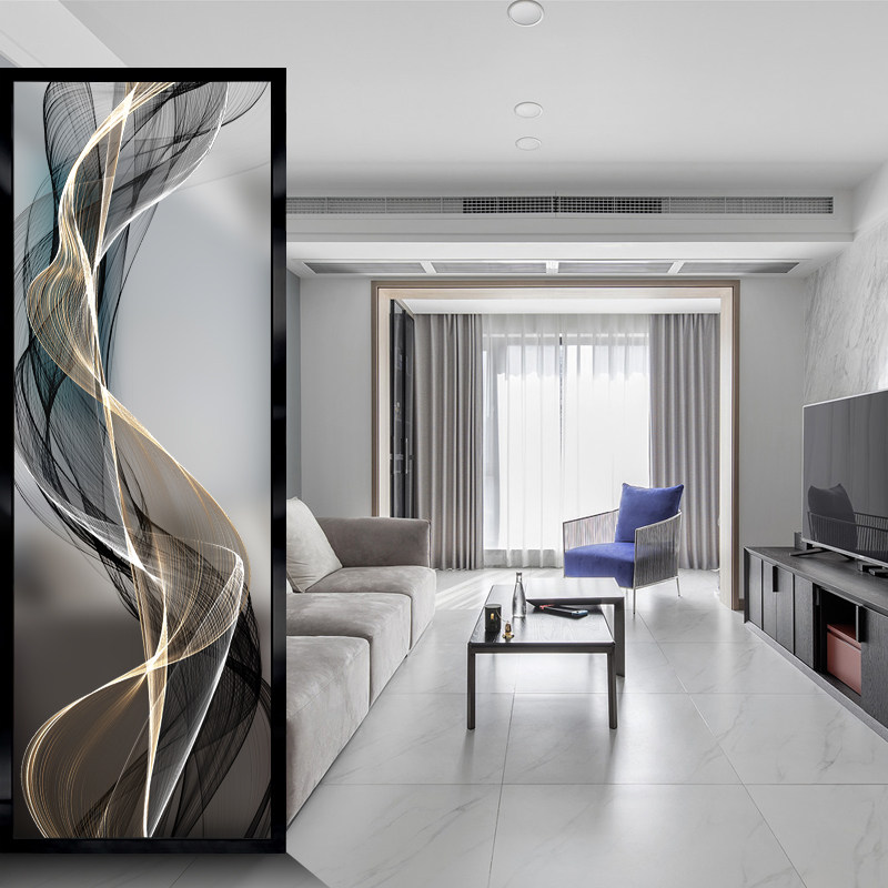 客厅现代简约艺术玻璃屏风隔断彩绘钢化玄关磨砂透光定制北欧轻奢