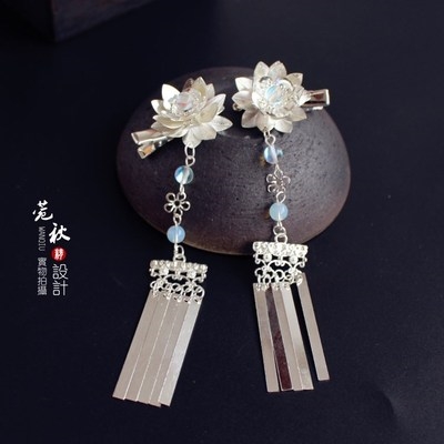 小清新百搭古装莲花立体发簪子流苏步摇发钗夹子日常汉服旗袍配饰