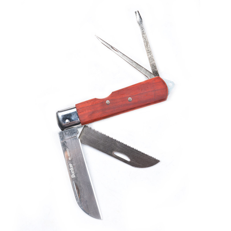邦克不锈钢红木柄电工刀四用