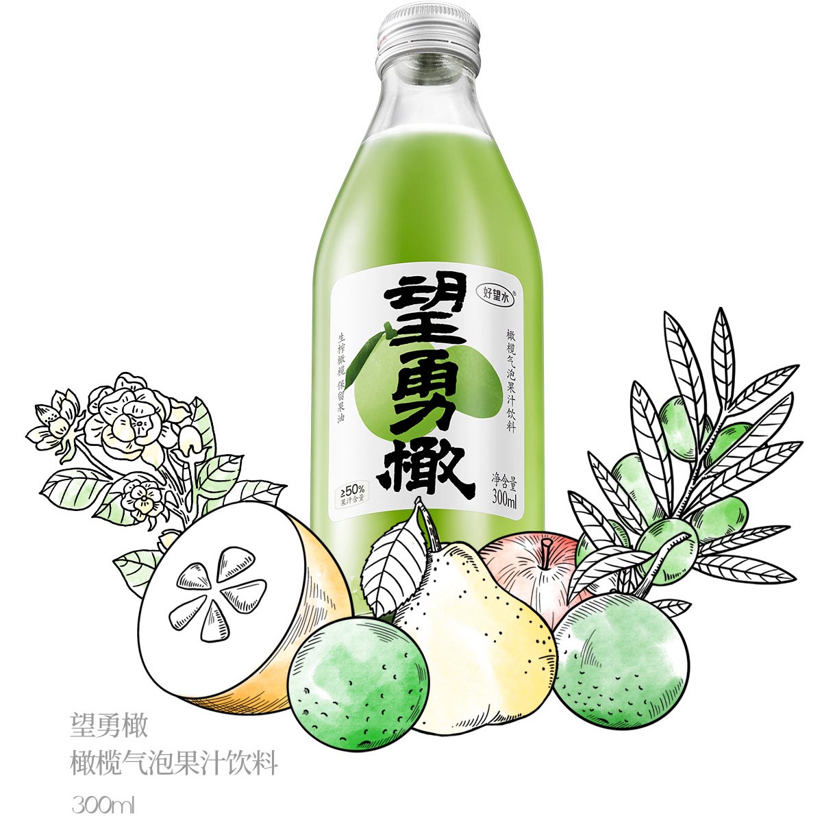 好望水望勇橄果汁300ml*6瓶熬