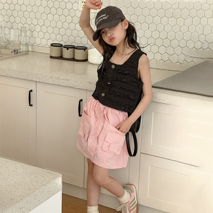 女童夏装套装2024新款韩版洋气儿童短裙两件套夏季女大童工装裤子