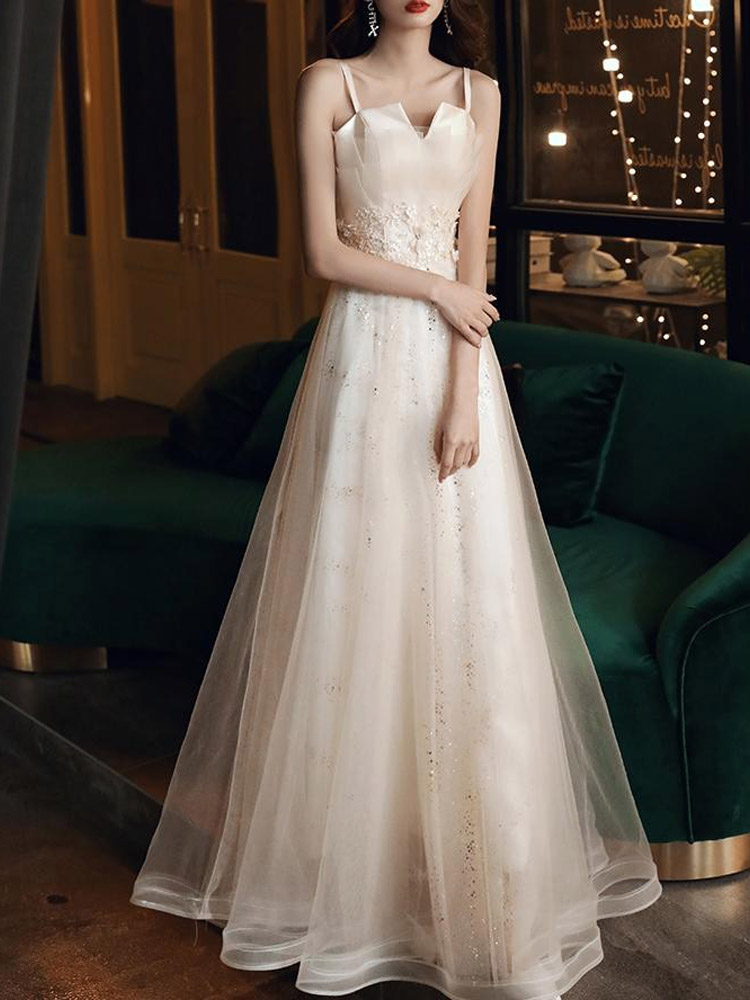 晚礼服女2020新款伴娘服长款宴会气质抹胸高端名媛主持人小礼服裙