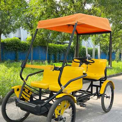 爆品四轮加高篷双人自行车多人骑四人手刹脚踏车情侣一体轮旅游观