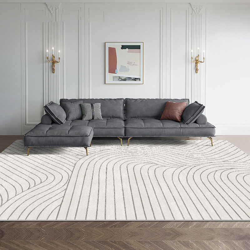 侘寂风客厅地毯日式现代简约沙发茶几毯日系轻奢家用条纹地垫卧室