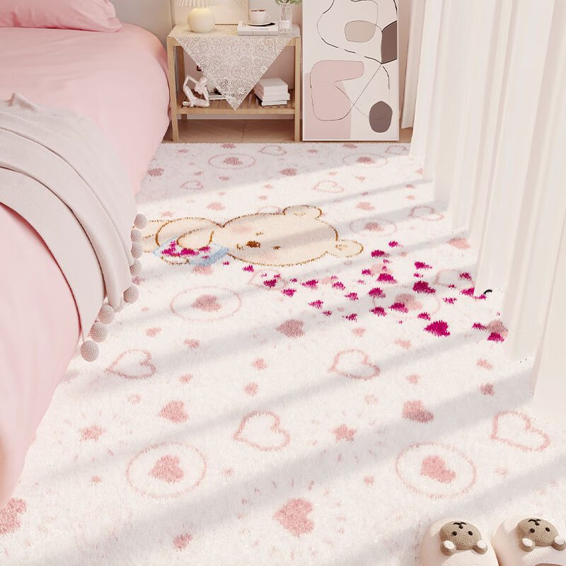 少女床边毯卧室地毯冬天卡通熊猫毛绒长条客厅儿童房间加厚地毯L