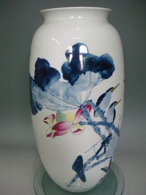 高档景德镇陶瓷器余新名人名作青花手绘台面落地花瓶