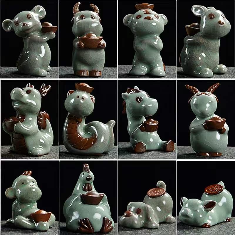 可爱十二生肖摆件陶瓷工艺品鼠牛虎兔龙蛇马羊猴鸡狗猪属相装饰品