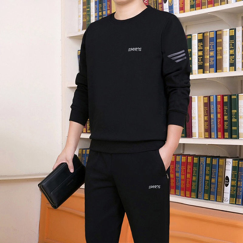 李宁冬季加绒加厚运动套装男士外套卫衣套装宽松圆领男款青年春秋